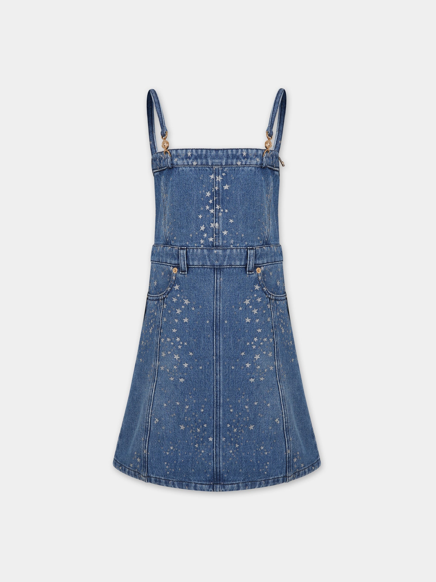 Salopette blu per bambina con stelle,Versace,1010515 1A07592 2D880