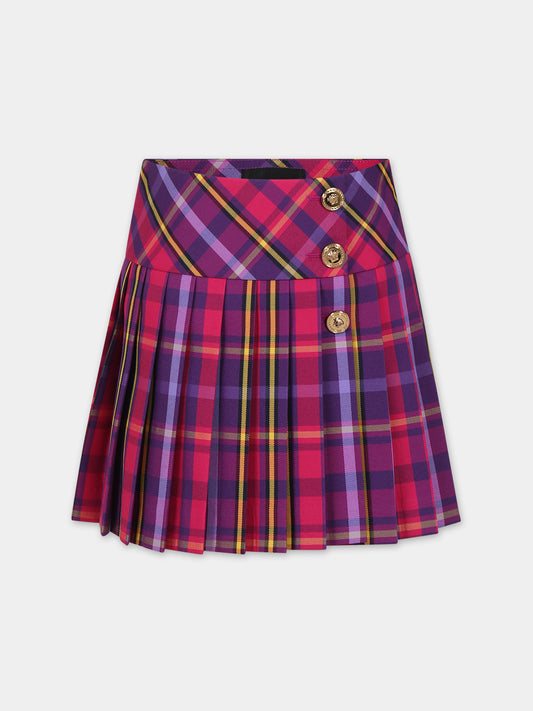 Gonna multicolor per bambina con motivo tartan,Versace,1007748 1A07182 6P890