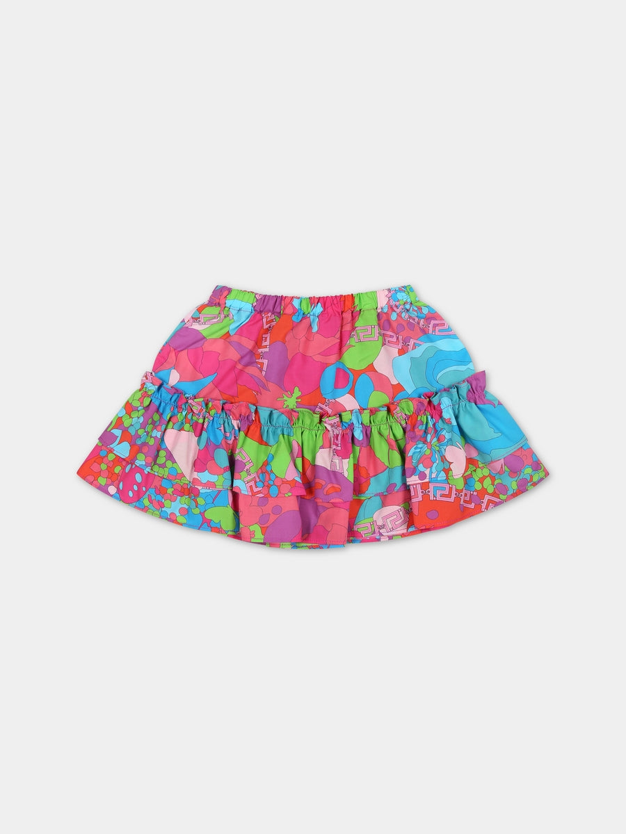 Gonna multicolor per bambina con logo e stampa,Versace,1000360 1A08465 5V020
