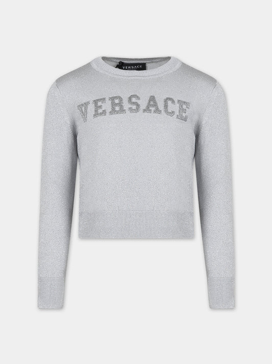 Maglione argento per bambina con logo,Versace,1011435 1A08413 1E560