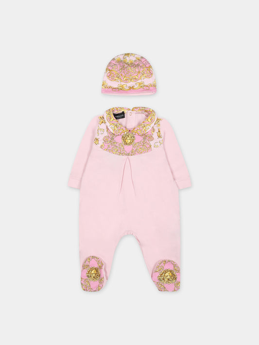 Set rosa per neonata con stampa barocco,Versace,1011060 1A08151 2P090