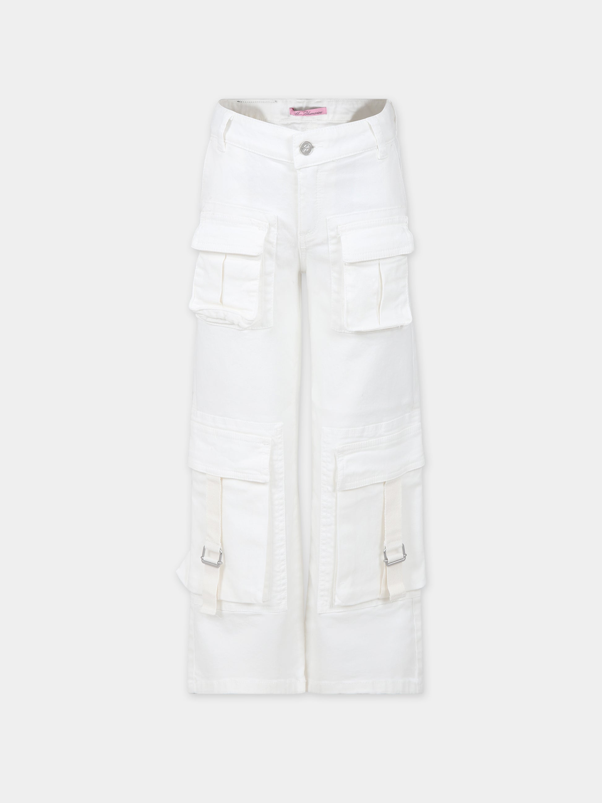 Pantaloni avorio per bambina con logo,Blumarine Baby,IF3041 10602