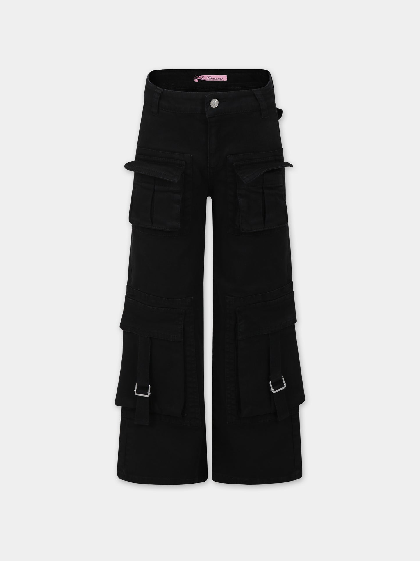 Pantaloni neri per bambina con logo,Blumarine Baby,IF3041 22222