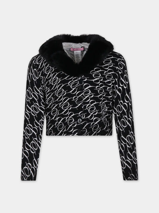 Cardigan nero per bambina con logo,Blumarine Baby,IF3091 09M04