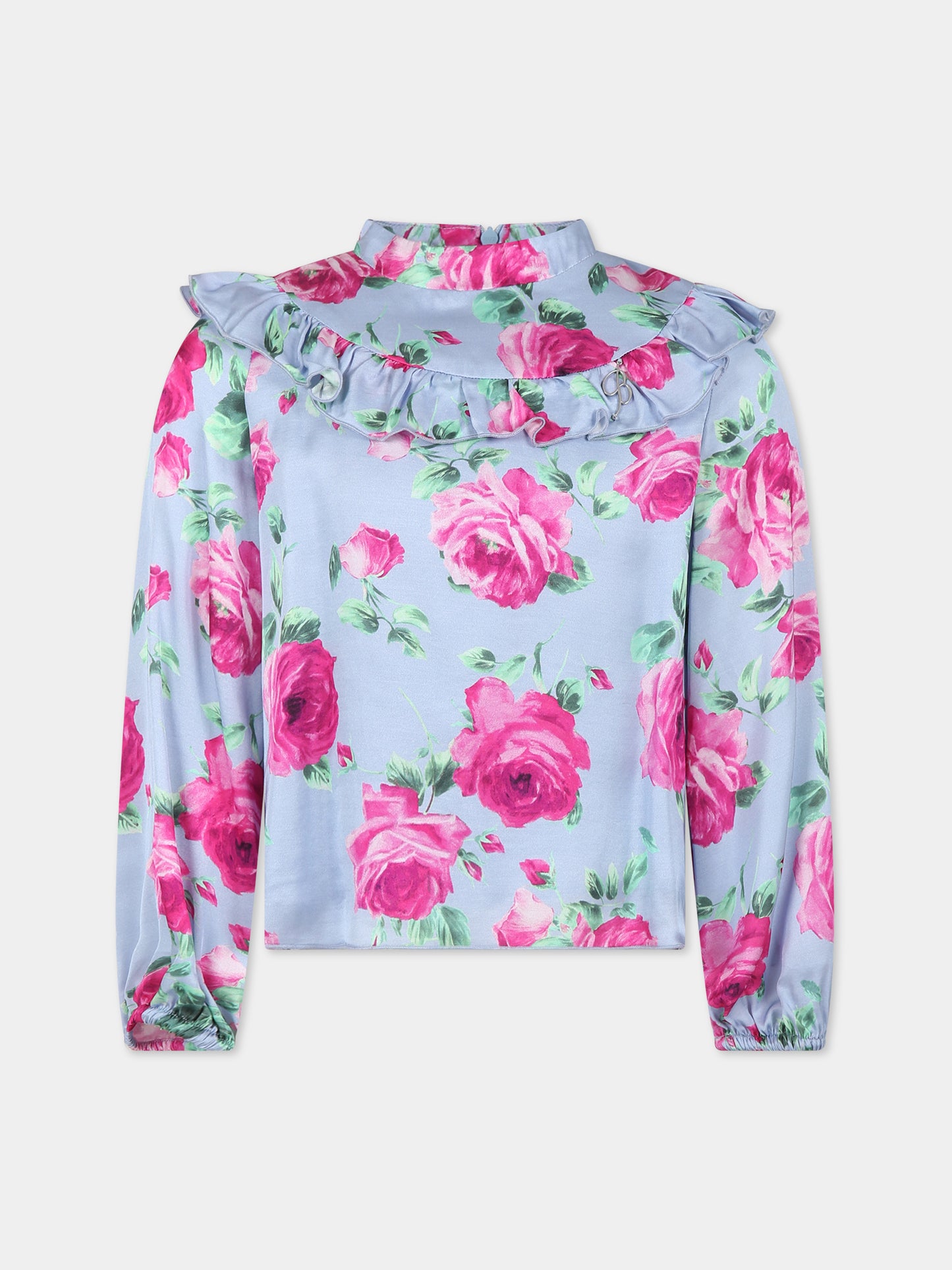 Top celeste per bambina con logo e stampa,Blumarine Baby,IF3158 Q9830