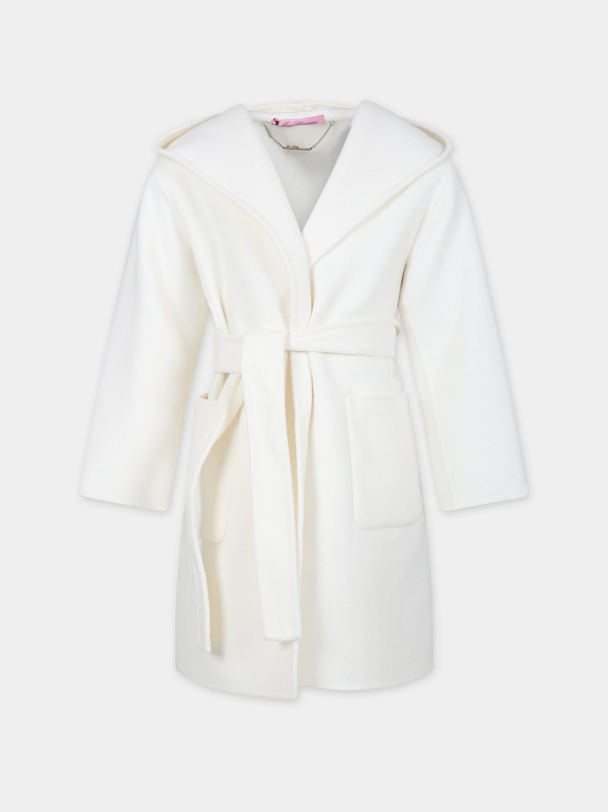 Cappotto avorio per bambina con logo,Blumarine Baby,IF3072 10602