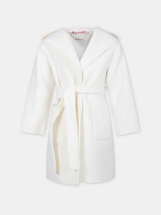 Cappotto avorio per bambina con logo,Blumarine Baby,IF3072 10602