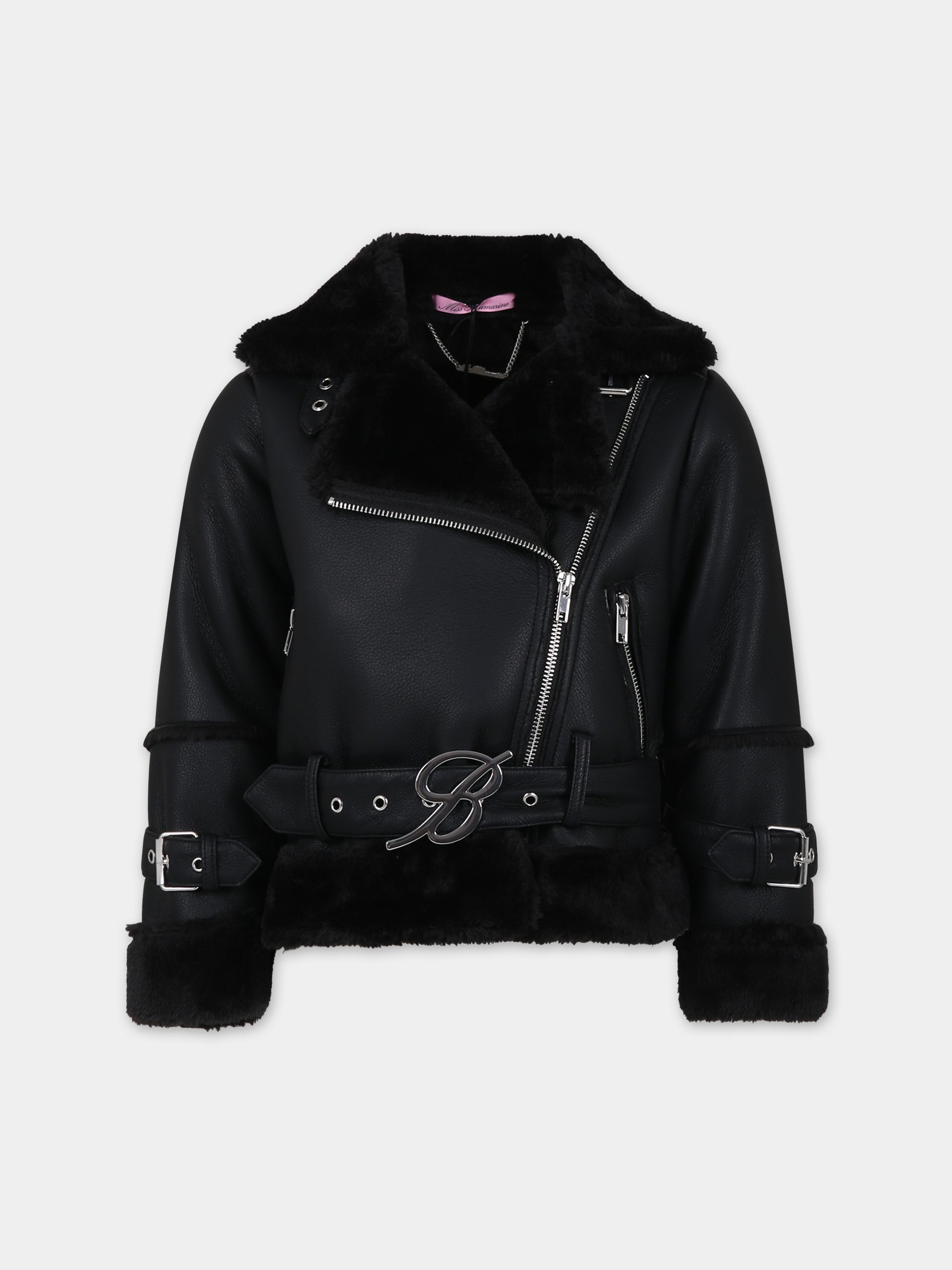 Giubbotto nero per bambina  con logo,Blumarine Baby,IF3018 22222