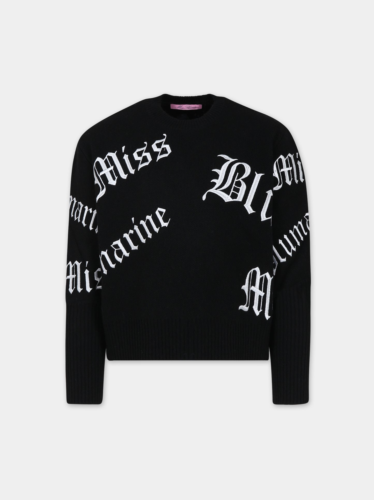 Maglione nero per bambina con scritta,Blumarine Baby,IF3053 09M04