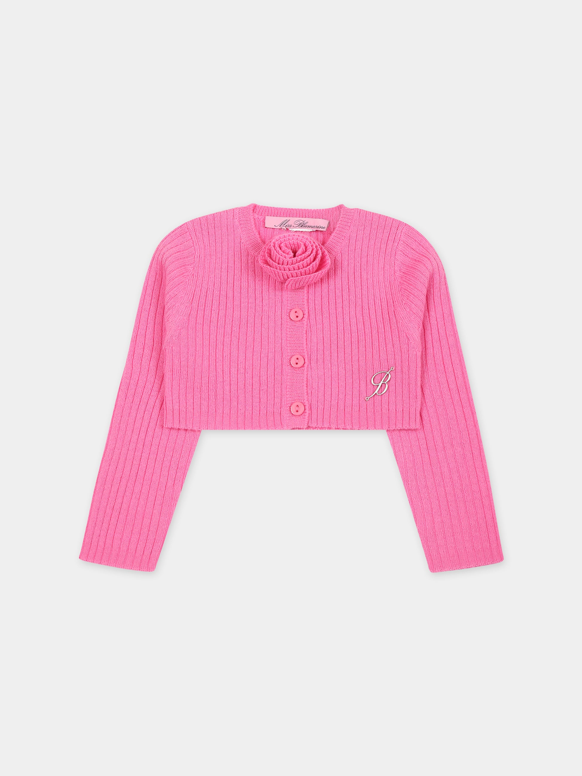 Cardigan fucsia per neonata con logo,Blumarine Baby,IF3150 X0517
