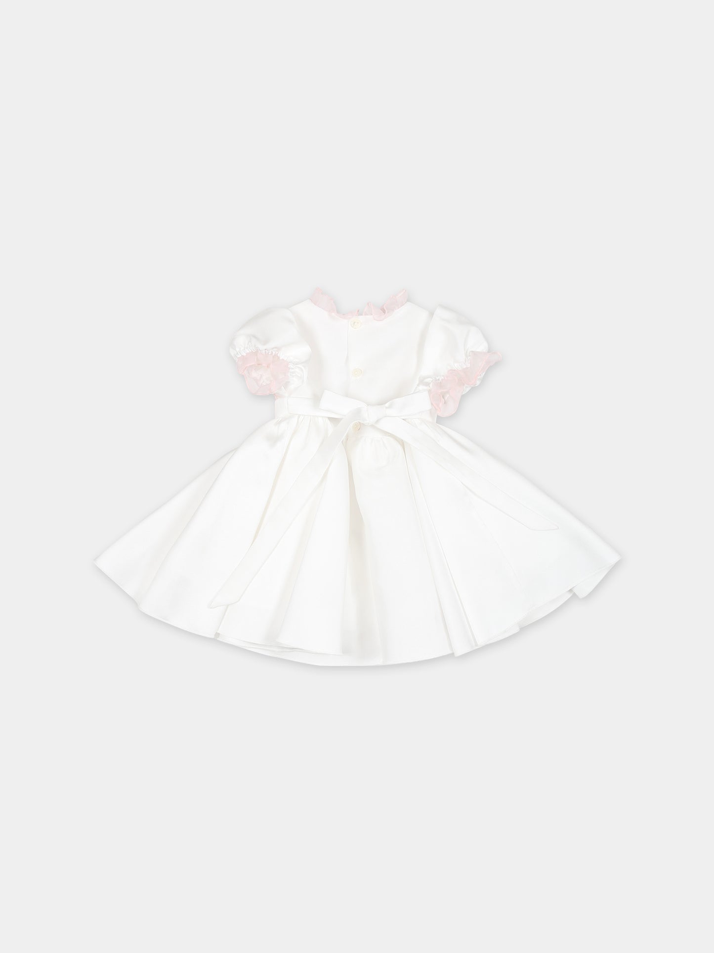 Vestito bianco per neonata con fiori ricamati,La Stupenderia,CBAB56O03