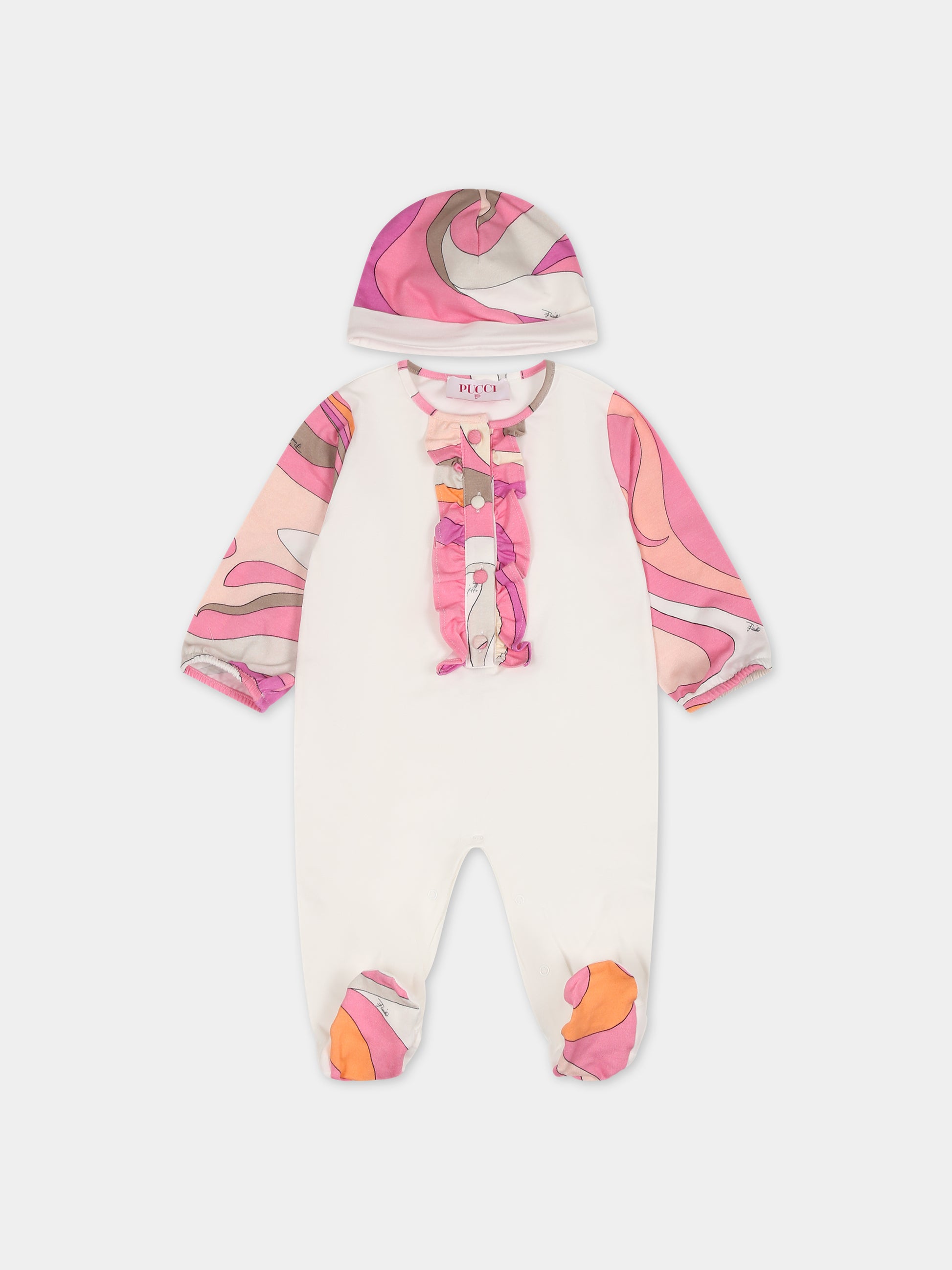 Set bianco per neonata con logo e stampa,Emilio Pucci Junior,PTB040 J0007 101