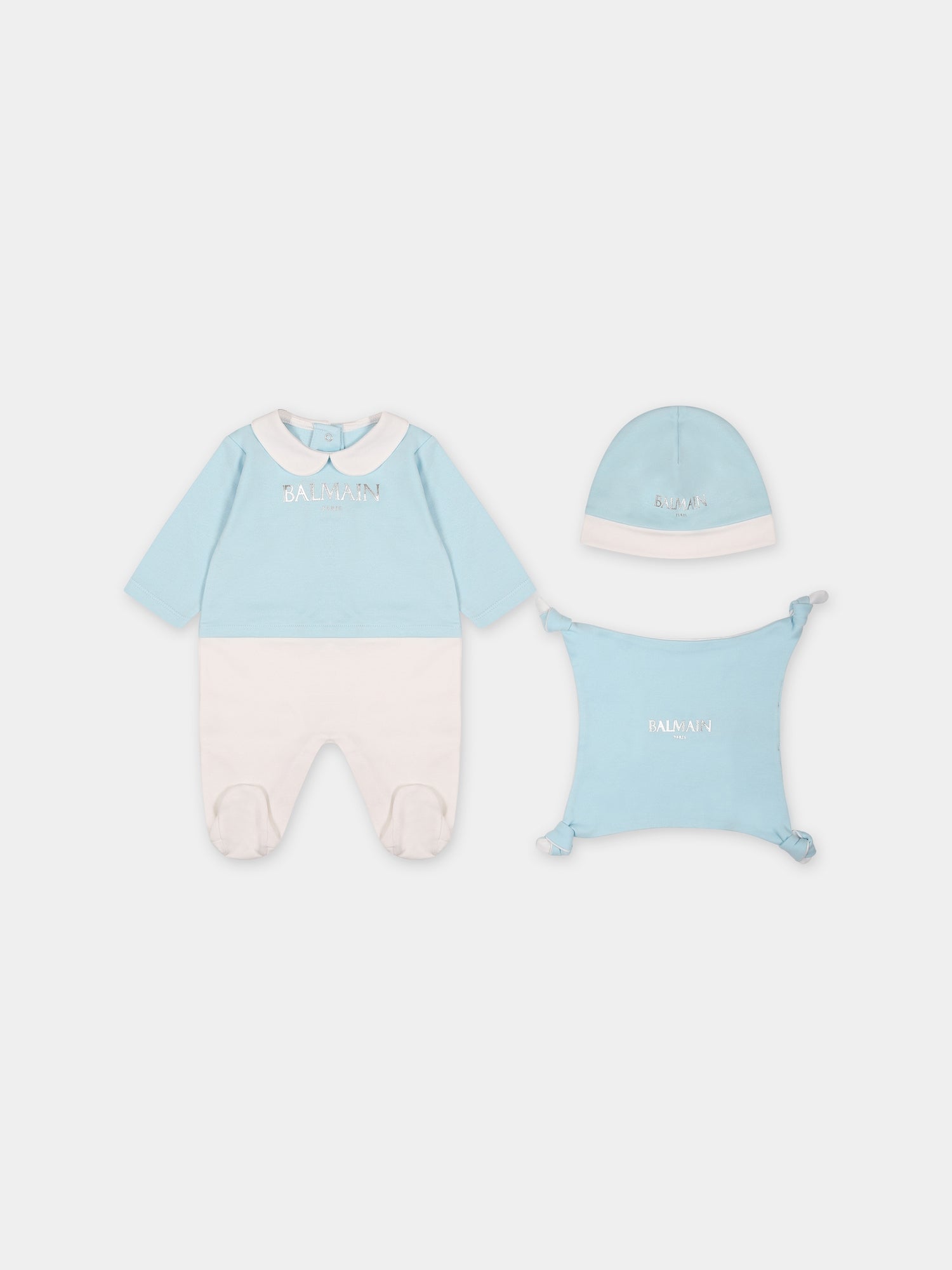 Set celeste per neonato con logo,Balmain Kids,BTB630 Z1769 639