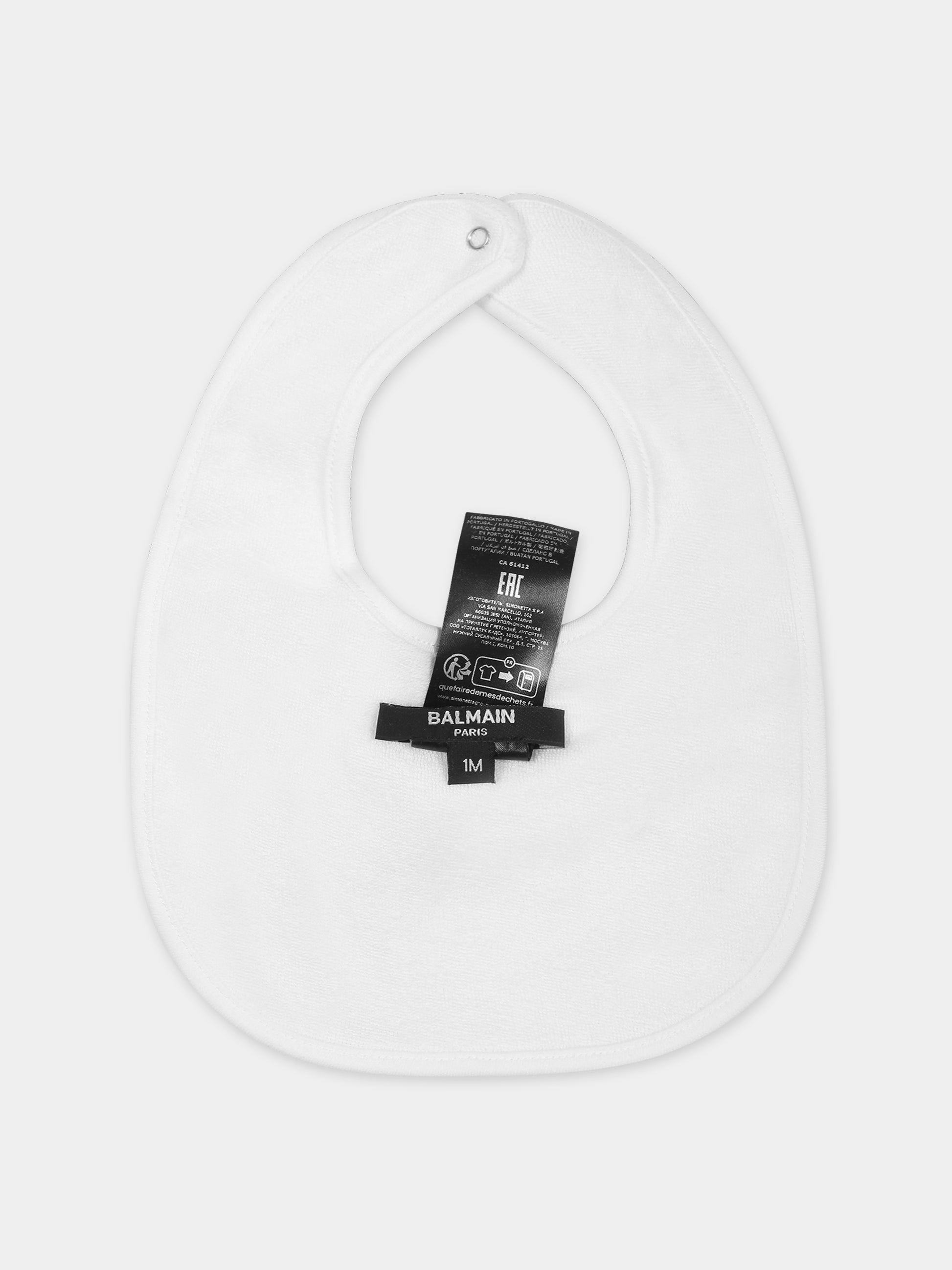 Set bianco per neonati con logo dorato,Balmain Kids,BTB610 Z1763 100OR