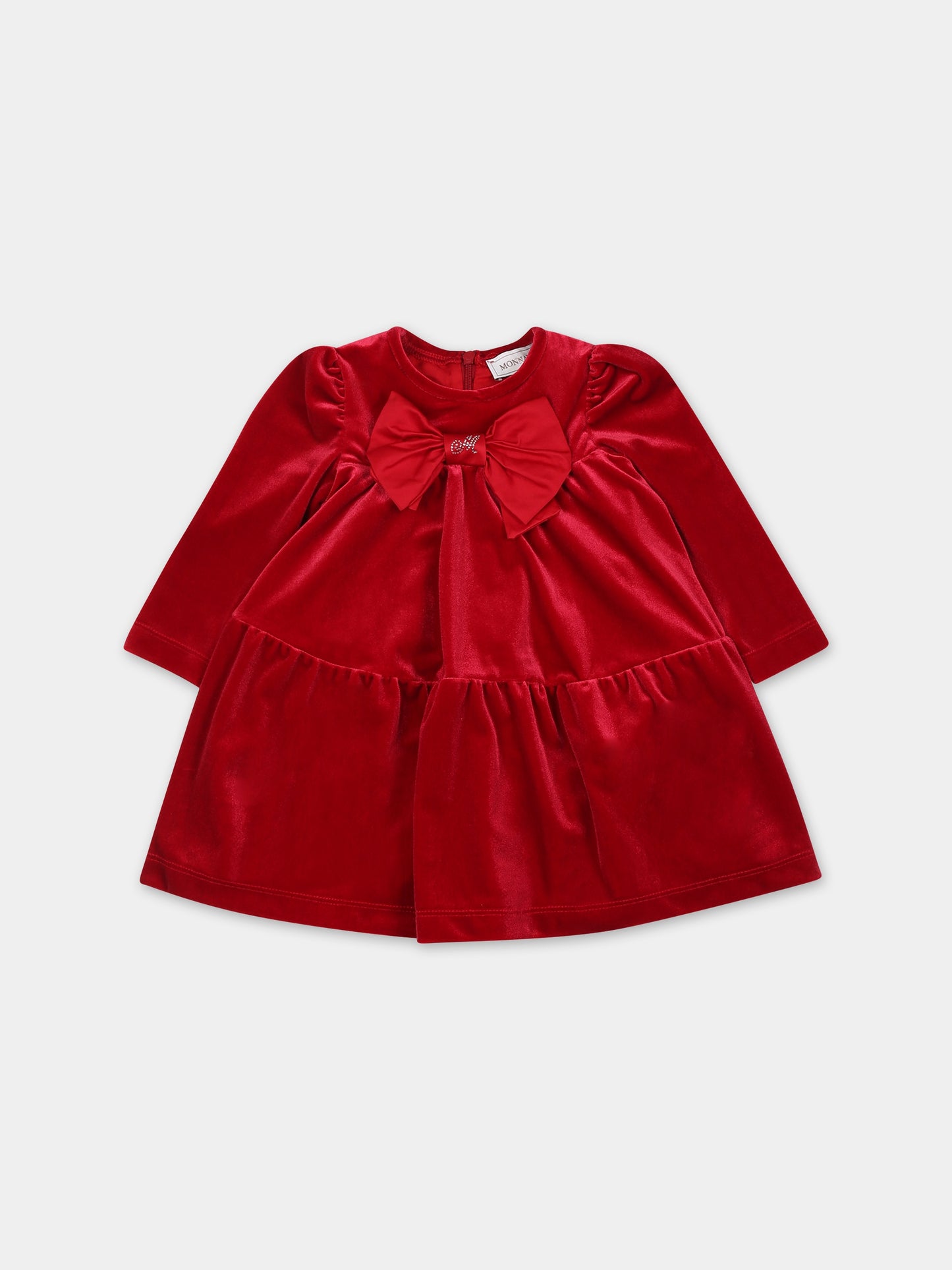 Vestito rosso per bambina con fiocco,Monnalisa,31B912 2850 0043