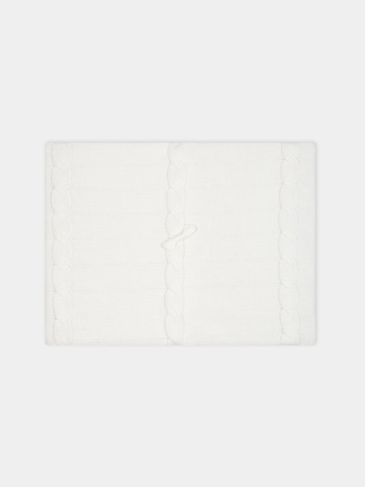 Coperta bianca per neonato con fiocchi e logo,Monnalisa,35B013 2756 0143