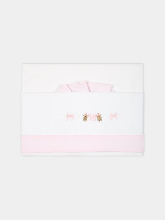 Set bianco per neonata con logo e orsetti,Monnalisa,35B015 2074 0001