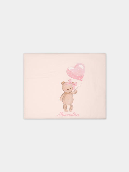 Coperta rosa per neonata con orso e logo,Monnalisa,35B009 2004 0092