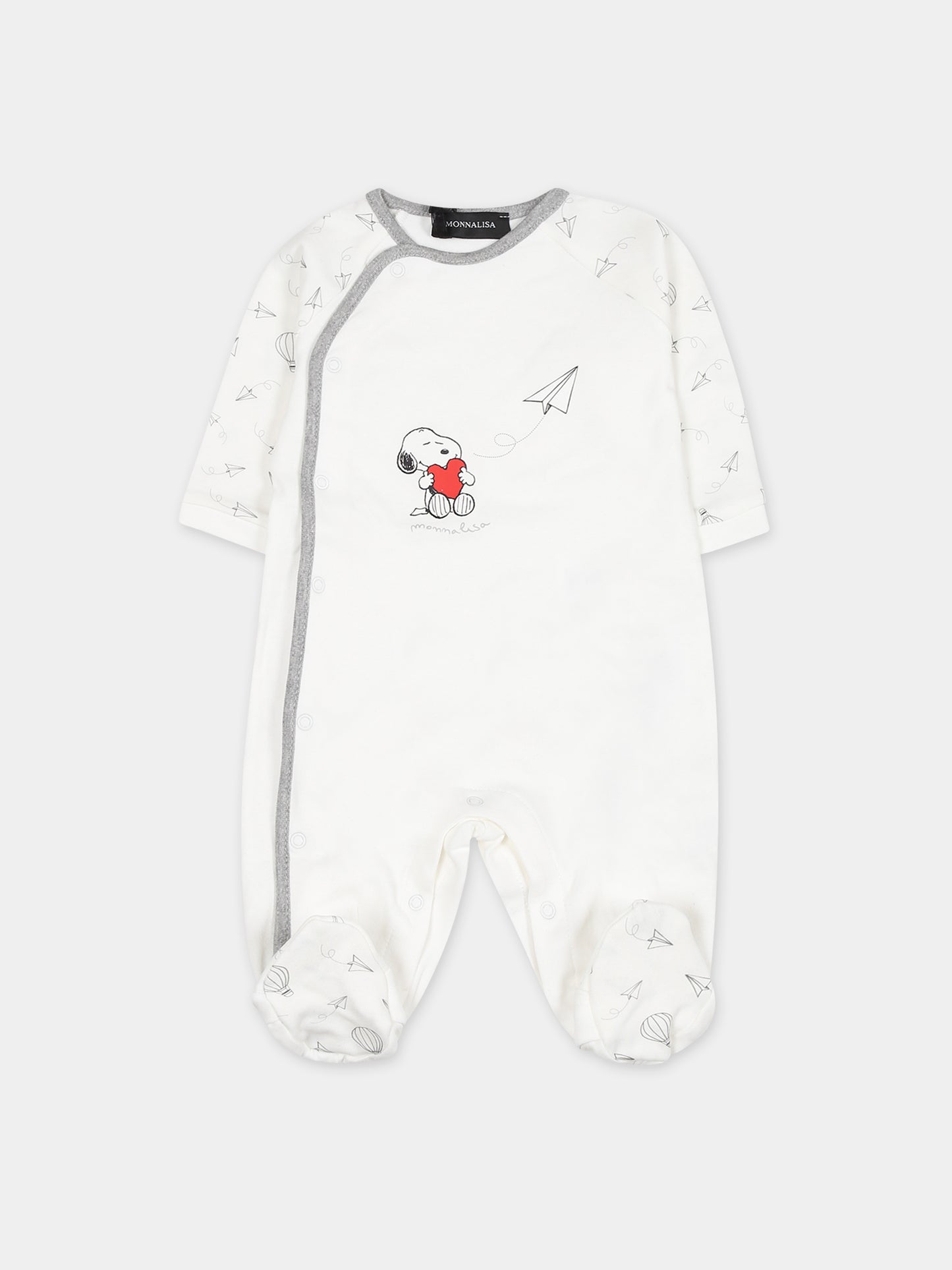 Tutina bianca per neonati con stampa Snoopy e cuore,Monnalisa,22B203 2004 0132