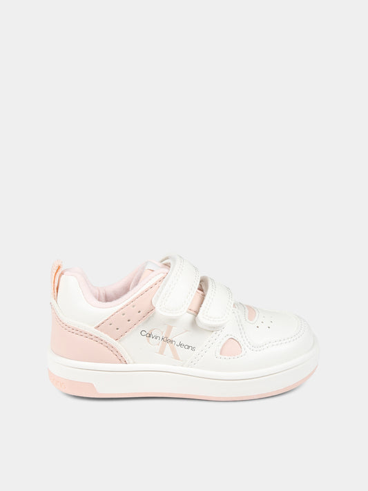 Sneakers bianche per bambina con logo,Calvin Klein Kids,V1A9 80652 1355A507
