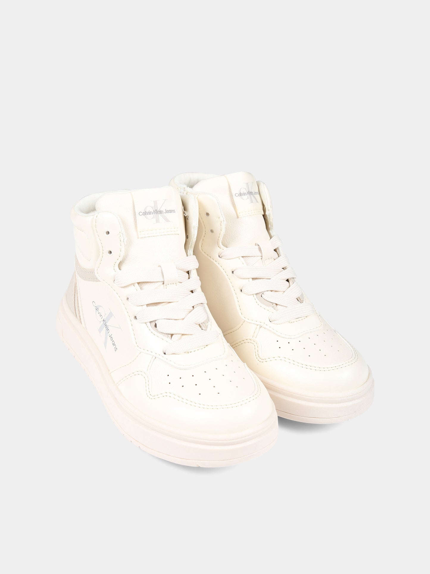 Sneakers avorio per bambina con logo,Calvin Klein Kids,V3A9 80661 1355A479
