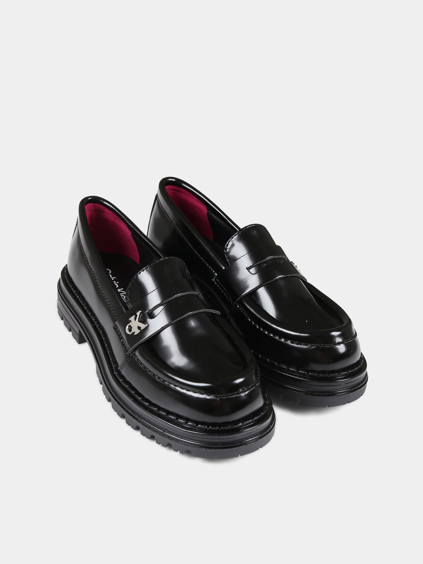 Mocassini neri per bambini con logo,Calvin Klein Kids,V4A4 80696 1453999