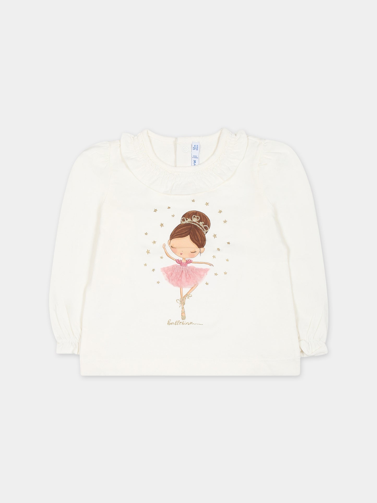 T-shirt avorio per neonata con stampa ballerina,Mayoral,2006 068