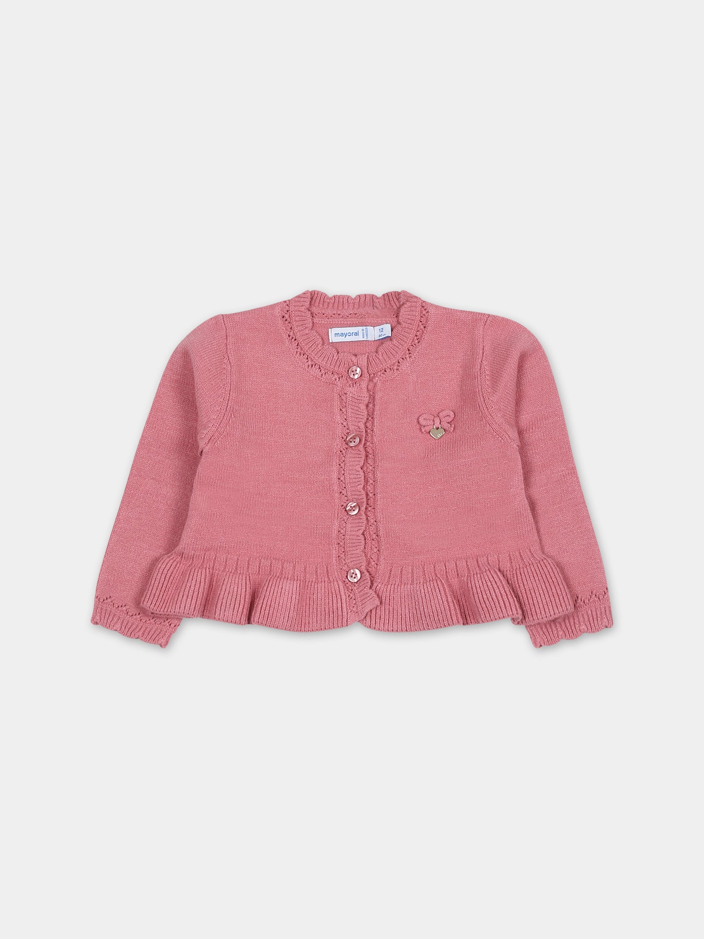 Cardigan rosa per neonata con cuore,Mayoral,2313 046
