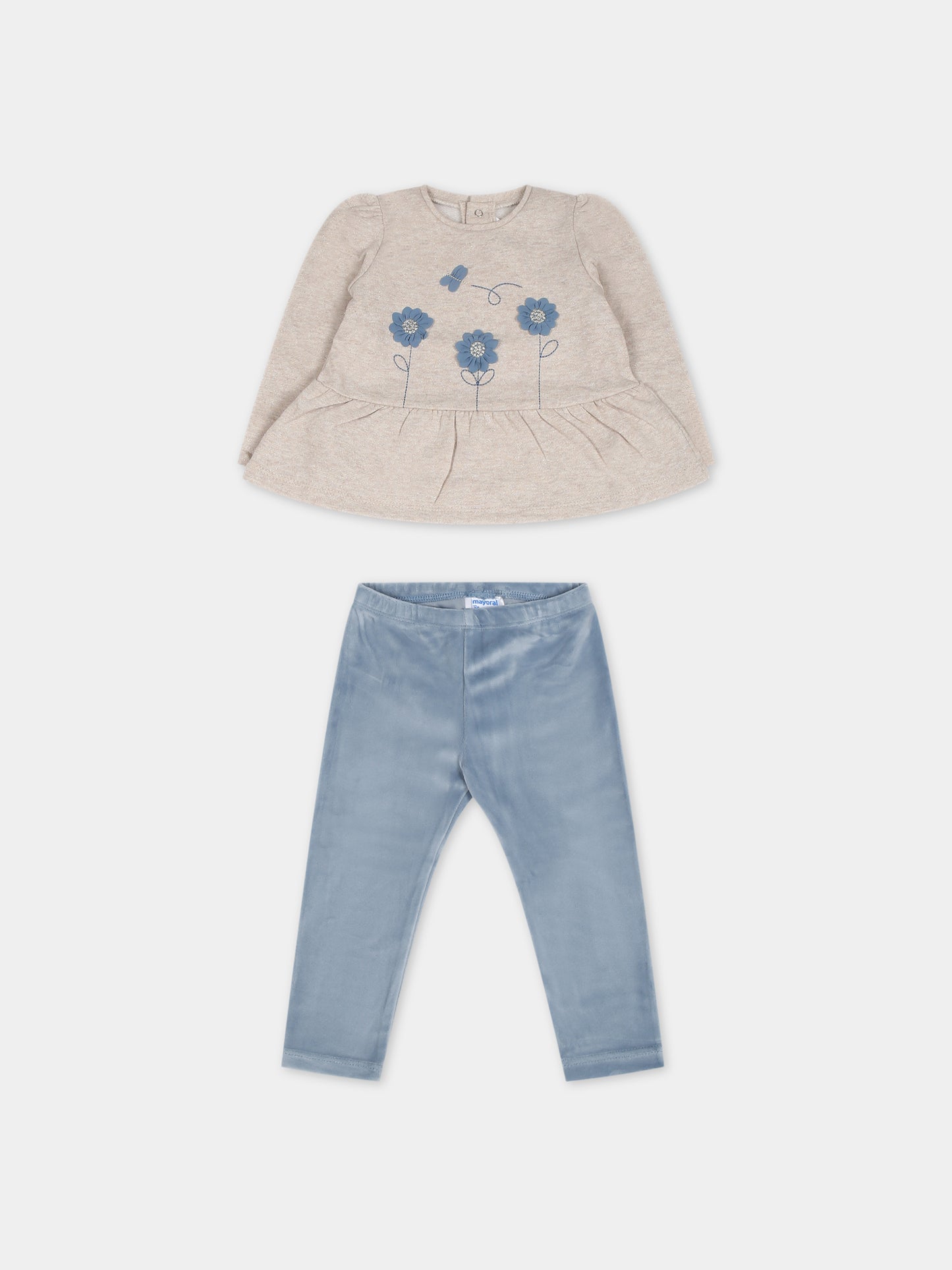 Completo beige per neonata con fiori,Mayoral,2765 087