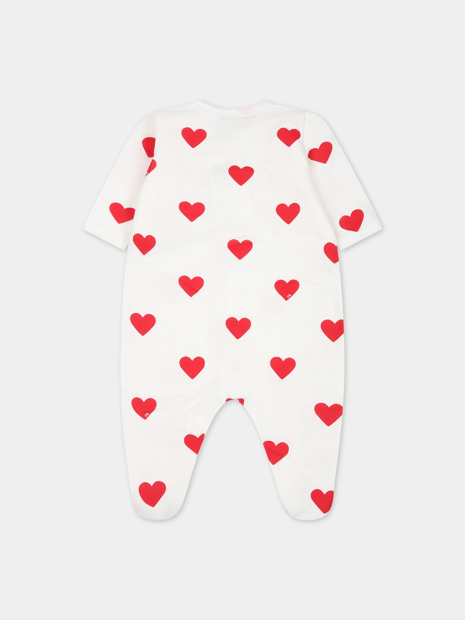 Tutina bianca per neonata con cuori rossi,Petit Bateau,A00BT 01