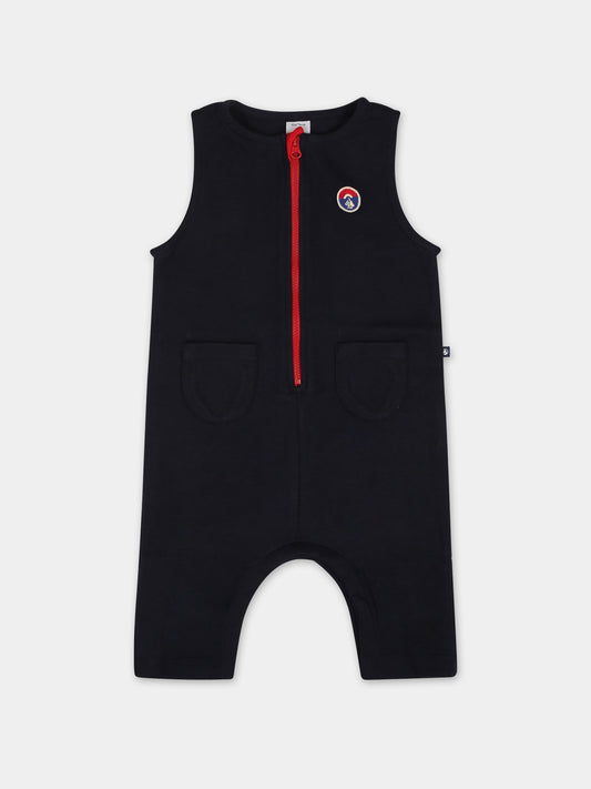 Salopette blu per neonato con logo,Petit Bateau,A08CZ 01