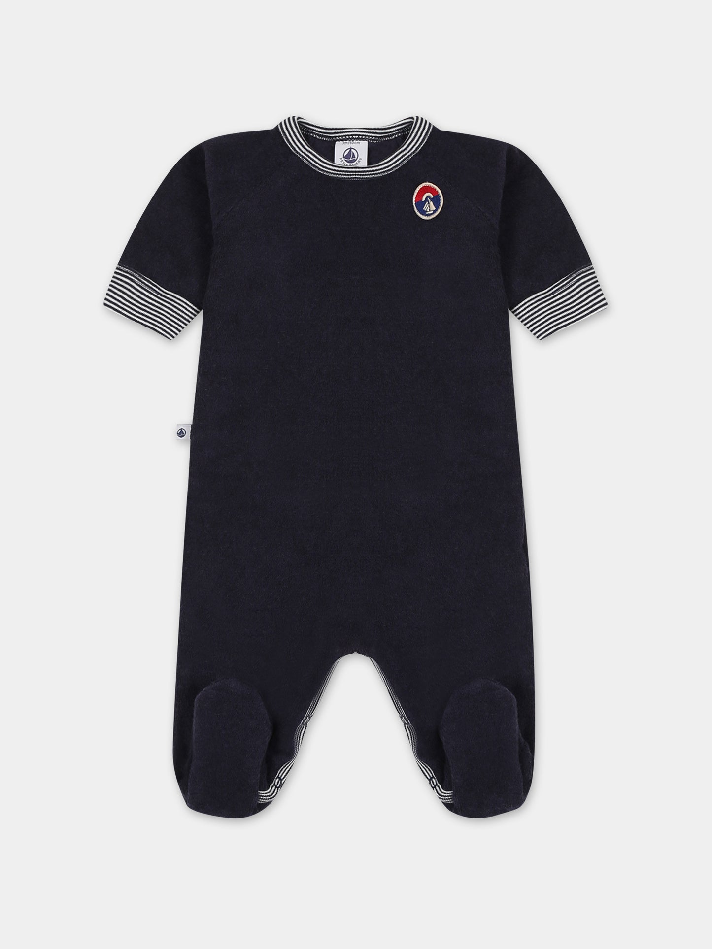 Tutina blu in spugna per neonato con logo,Petit Bateau,A08E5 01