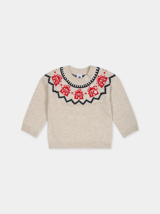 Maglione avorio per neonato con motivo jacquard,Petit Bateau,A08AA 01