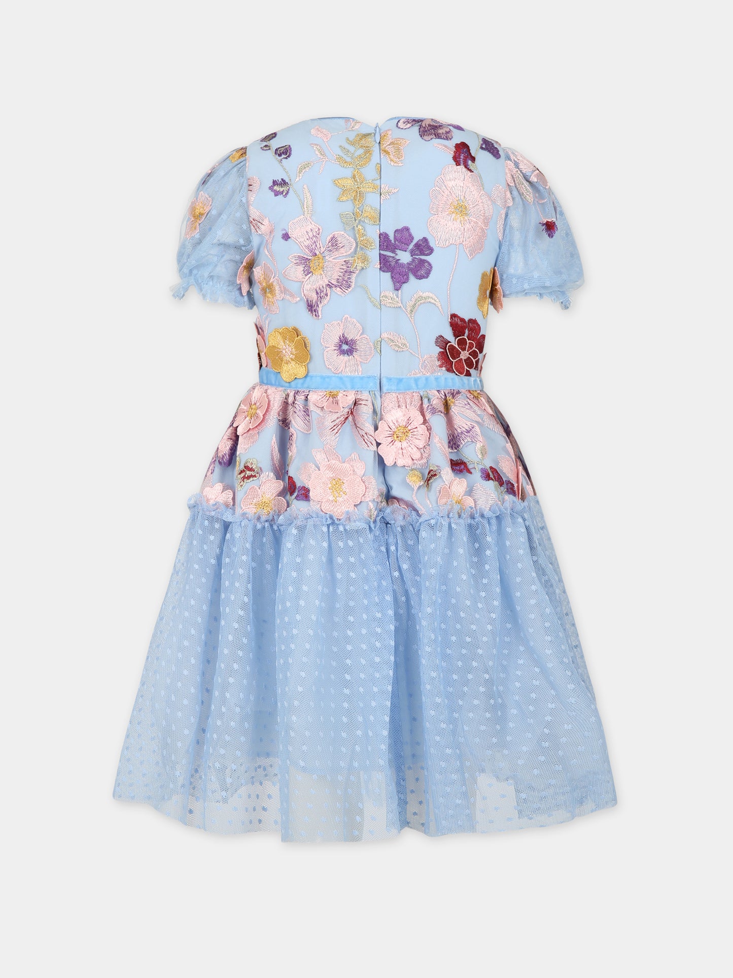 Vestito celeste per bambina con fiori,Eirene,FW232404