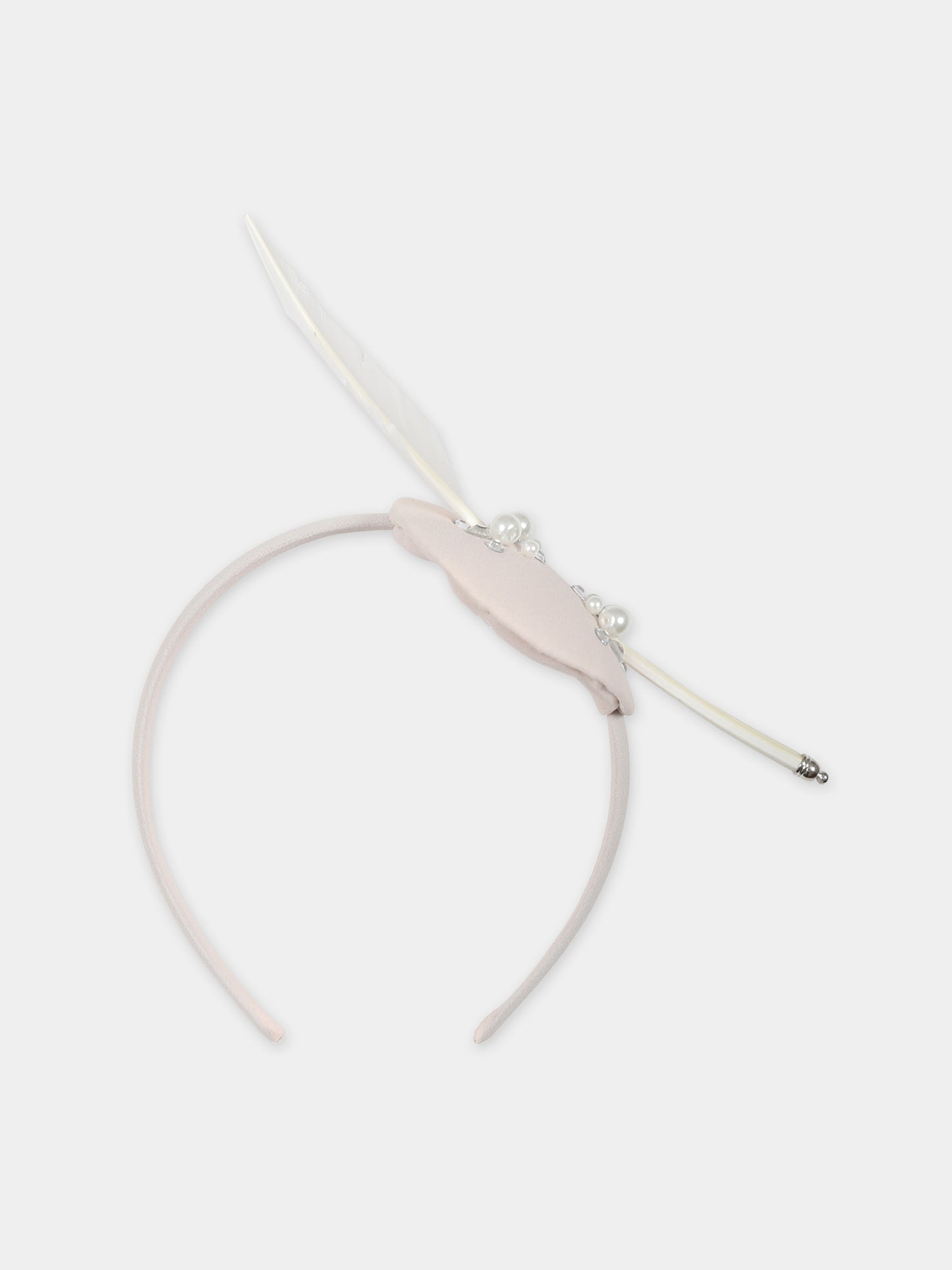 Cerchietto avorio per bambina con piuma,Eirene,FW2324H45