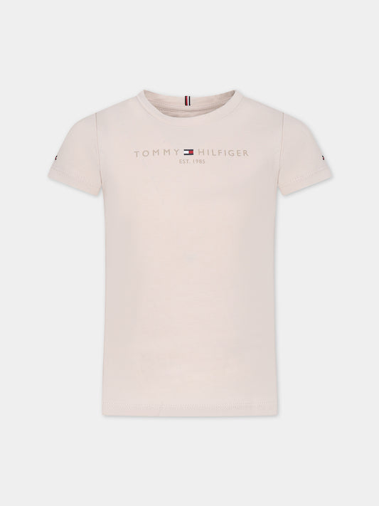T-shirt avorio per bambina con logo,Tommy Hilfiger Junior,23WMTHKG0KG05242J ABH