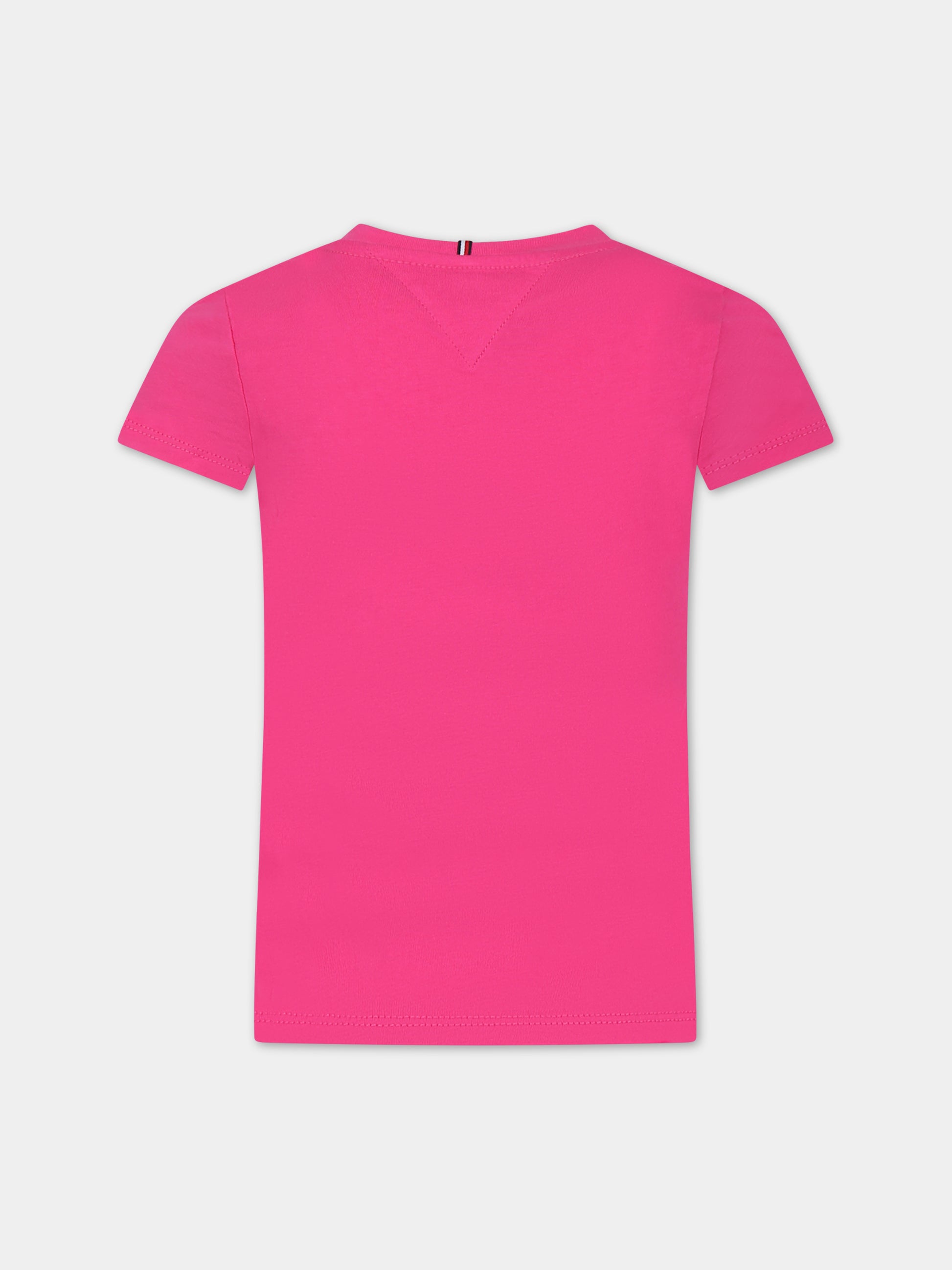 T-shirt fucsia per bambina con logo,Tommy Hilfiger Junior,23WMTHKG0KG05242J TP1