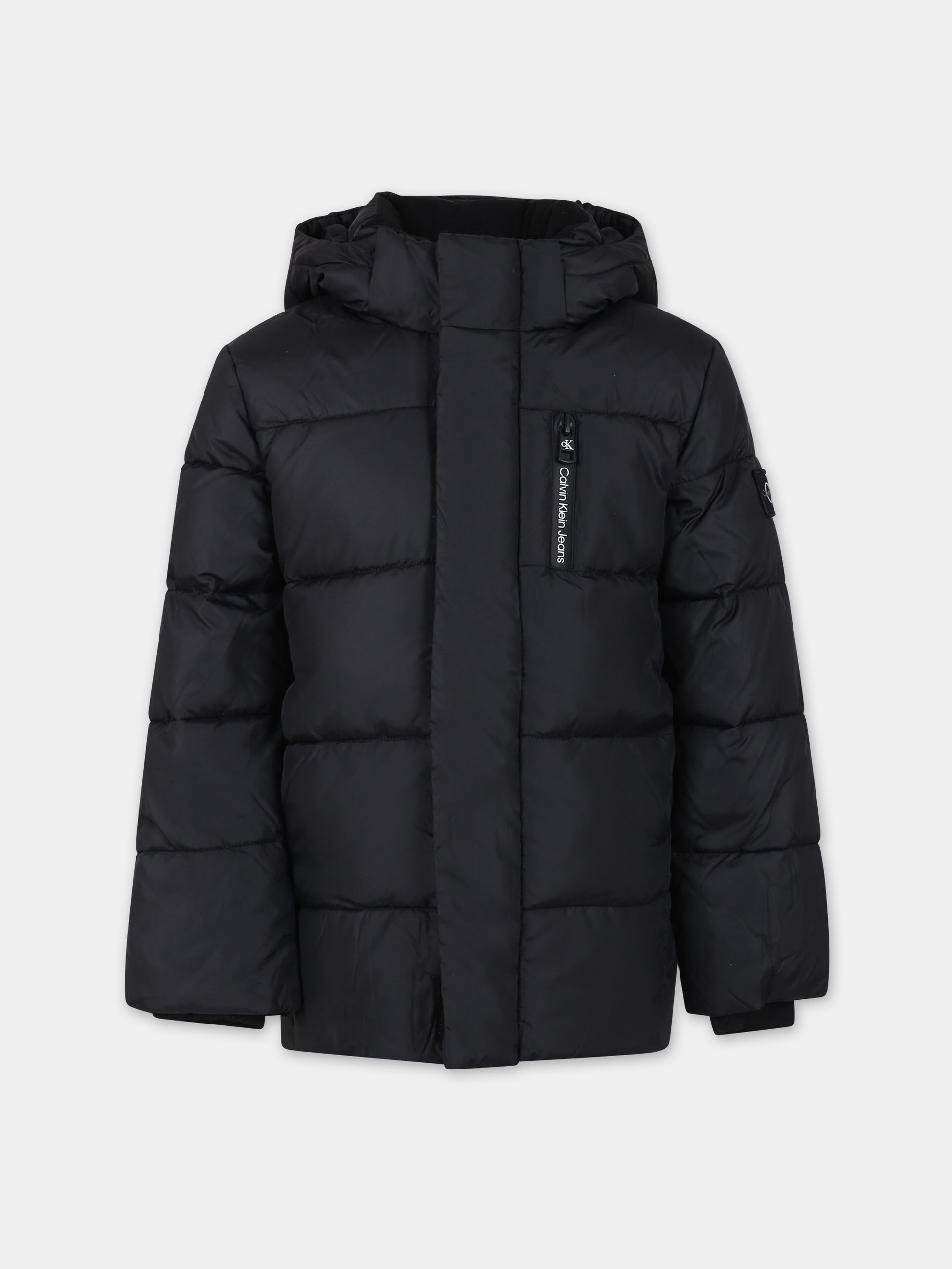 Piumino nero per bambini con logo,Calvin Klein Kids,23WMCKIB0IB01276 BEH