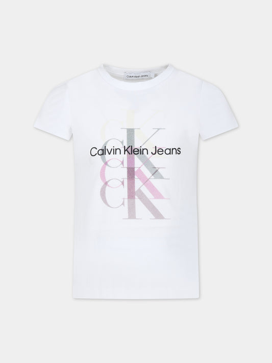 T-shirt bianca per bambina con logo,Calvin Klein Kids,23WMCKIG0IG02263 YAF