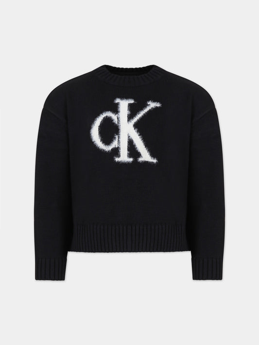 Maglione nero per bambina con logo,Calvin Klein Kids,23WMCKIG0IG02220 BEH