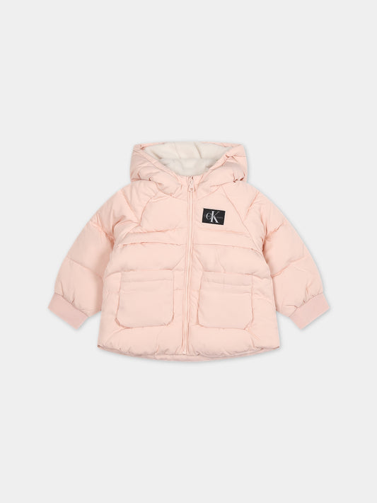 Piumino rosa per neonata con logo,Calvin Klein Kids,23WMCKIN0IN00126 TLT