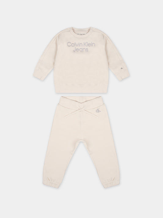 Completo avorio per neonati con logo,Calvin Klein Kids,23WMCKIN0IN00137 PGB