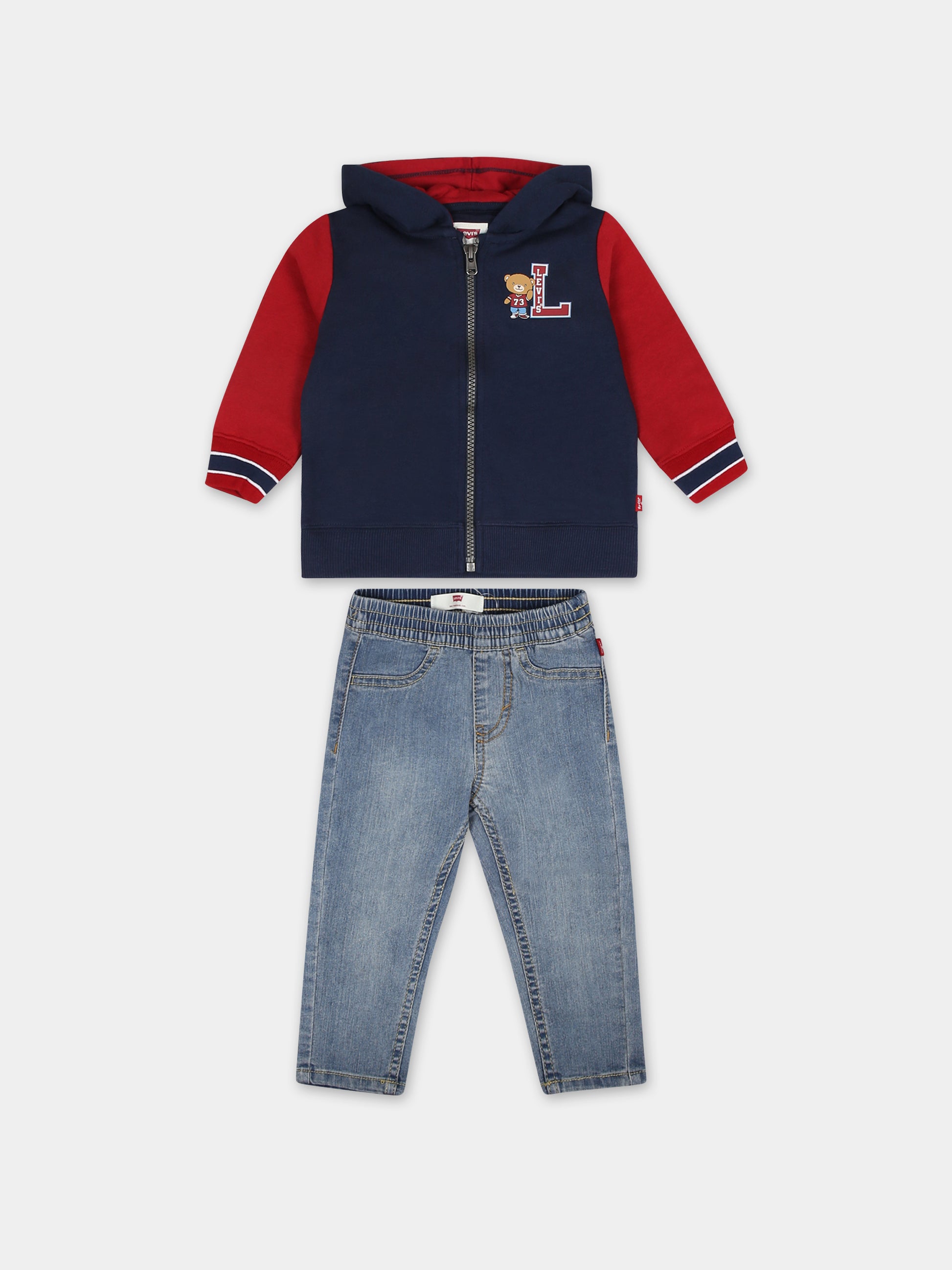 Completo blu per neonato con stampa orso e logo,Levi's Kids,23WMLK6EJ102 C8D