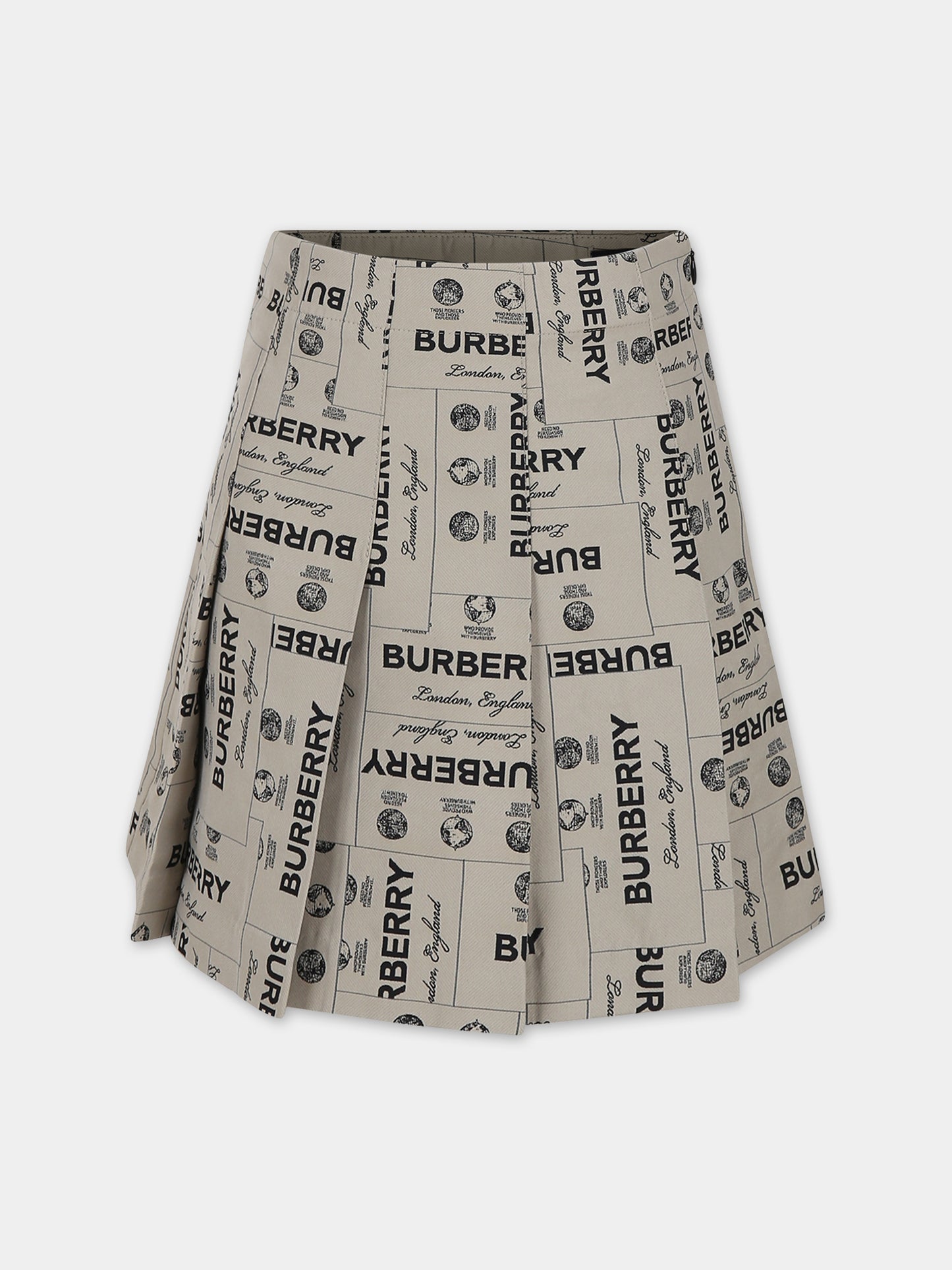 Gonna beige per bambina con stampa logo all-over,Burberry Kids,8069680