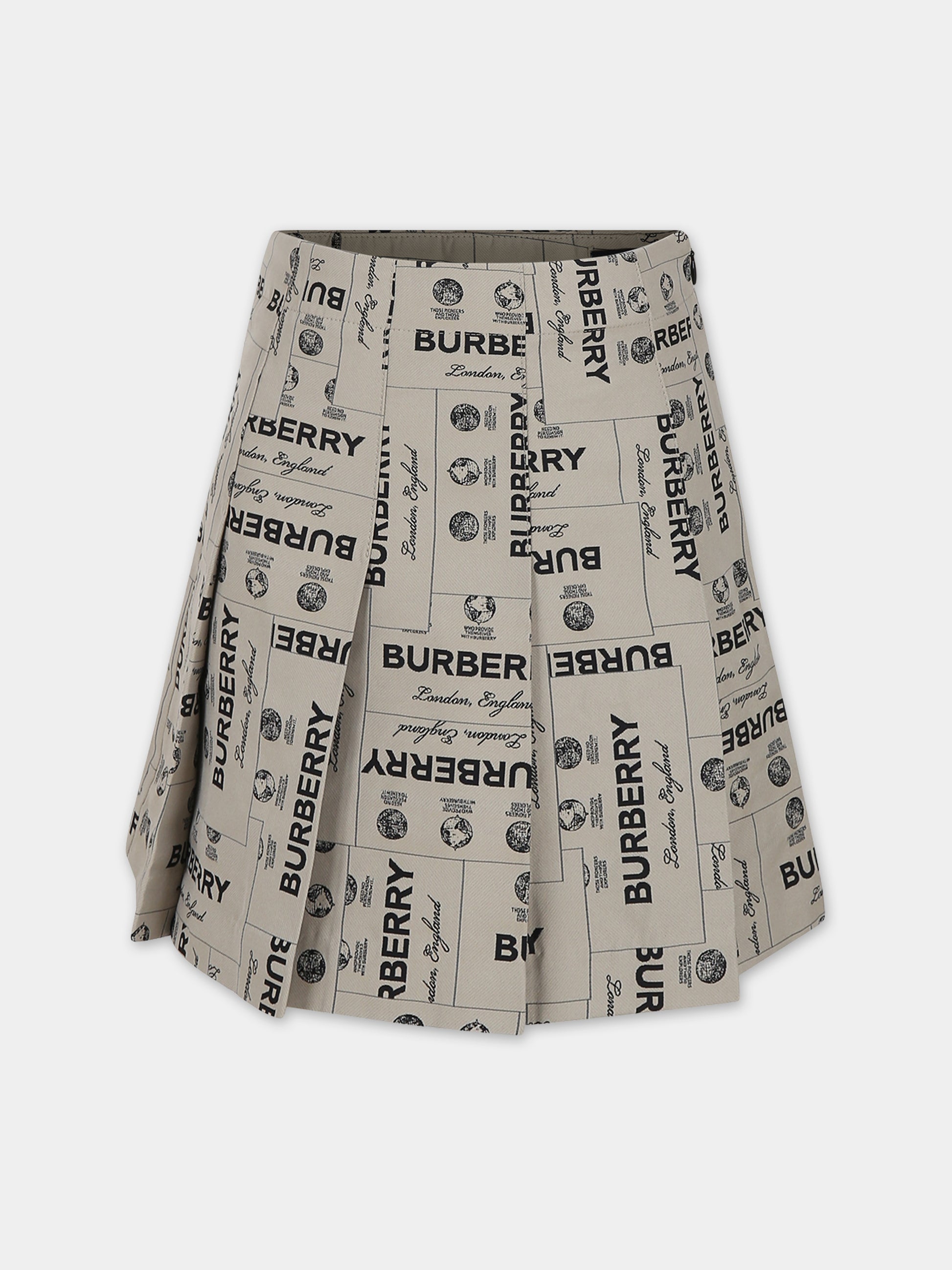 Gonna beige per bambina con stampa logo all-over,Burberry Kids,8069680