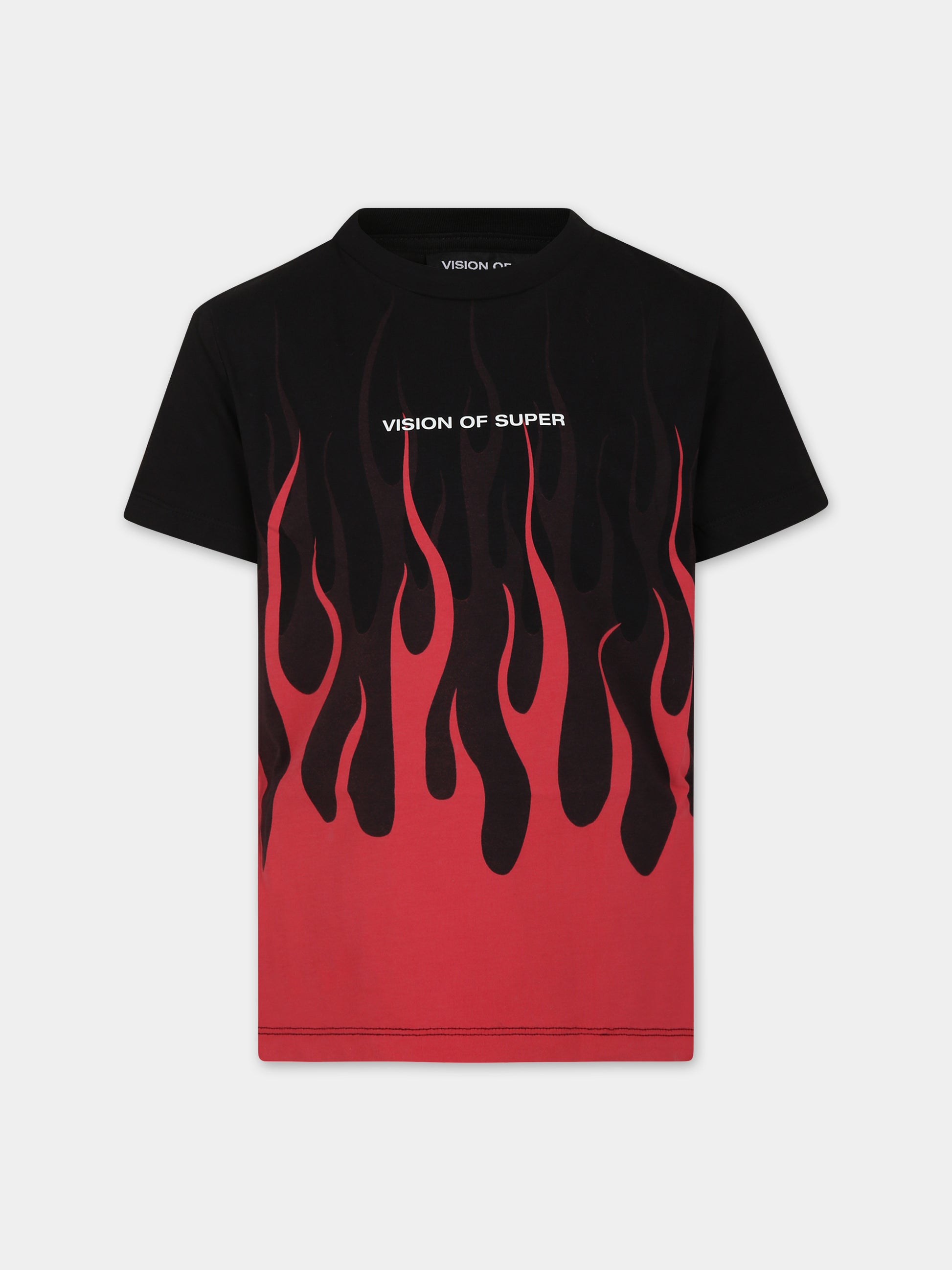 T-shirt rossa per bambino con fiamme,Vision Of Super,TSV4304J ROSSO