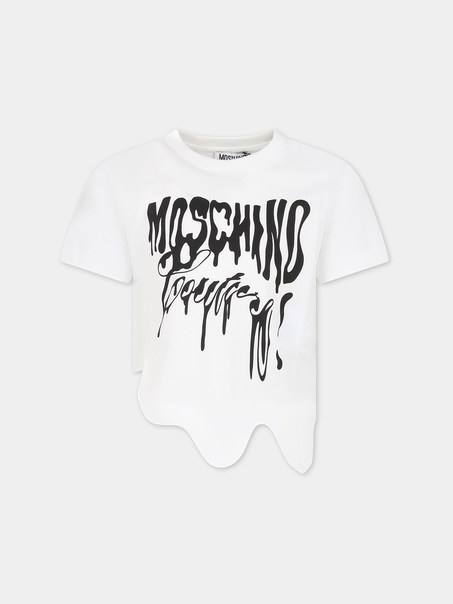 T-shirt bianca per bambina con logo,Moschino Kids,HDM057 LAA20 10101