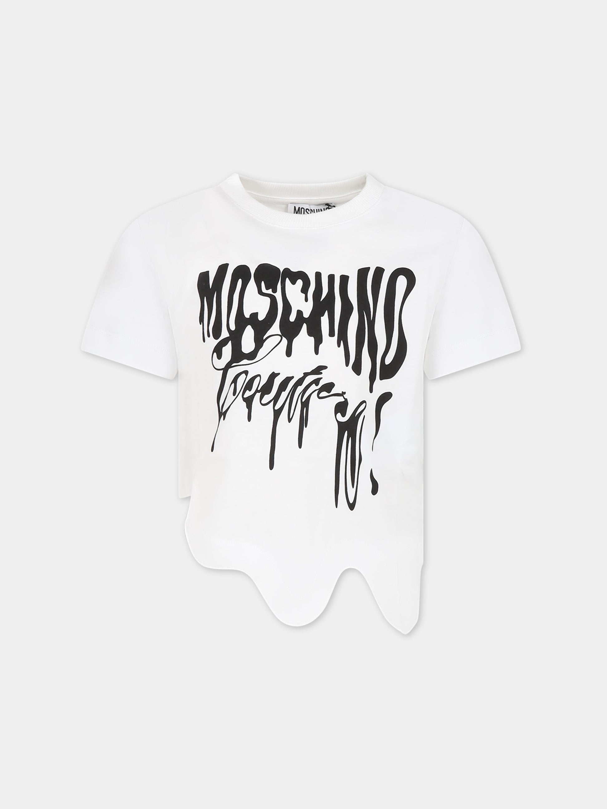 T-shirt bianca per bambina con logo,Moschino Kids,HDM057 LAA20 10101