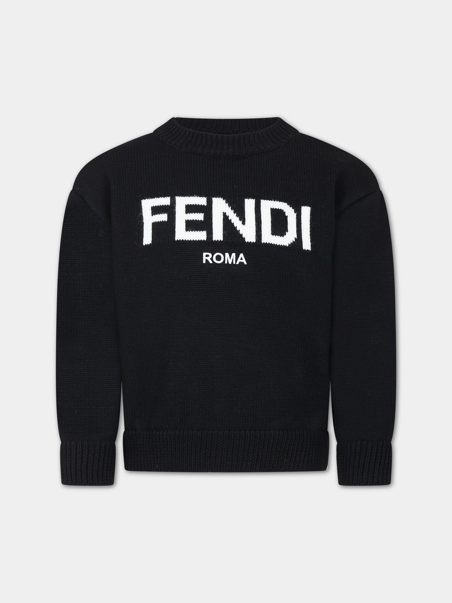 Maglione nero con logo per bambini,Fendi Kids,JUG147 AOCH F0GME