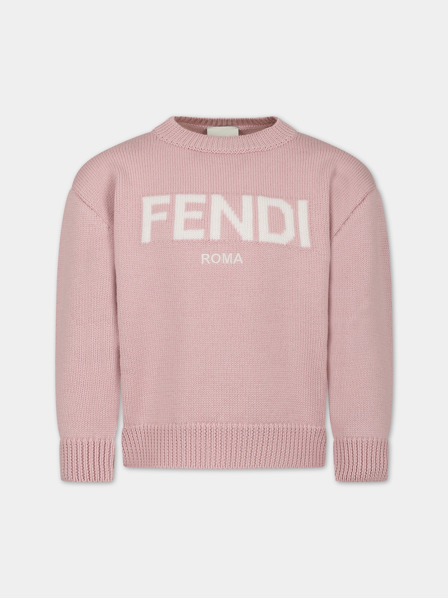 Maglione rosa con logo per bambini,Fendi Kids,JUG147 AOCH F1M26